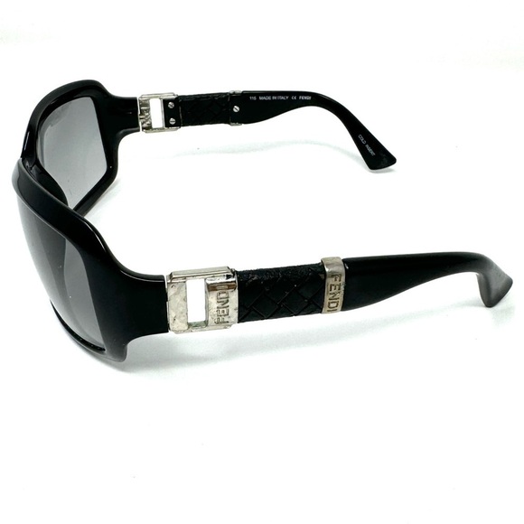 Fendi FS447 Black Sunglasses – 59mm Oversized with Braided Leather Temples - Picture 4 of 8